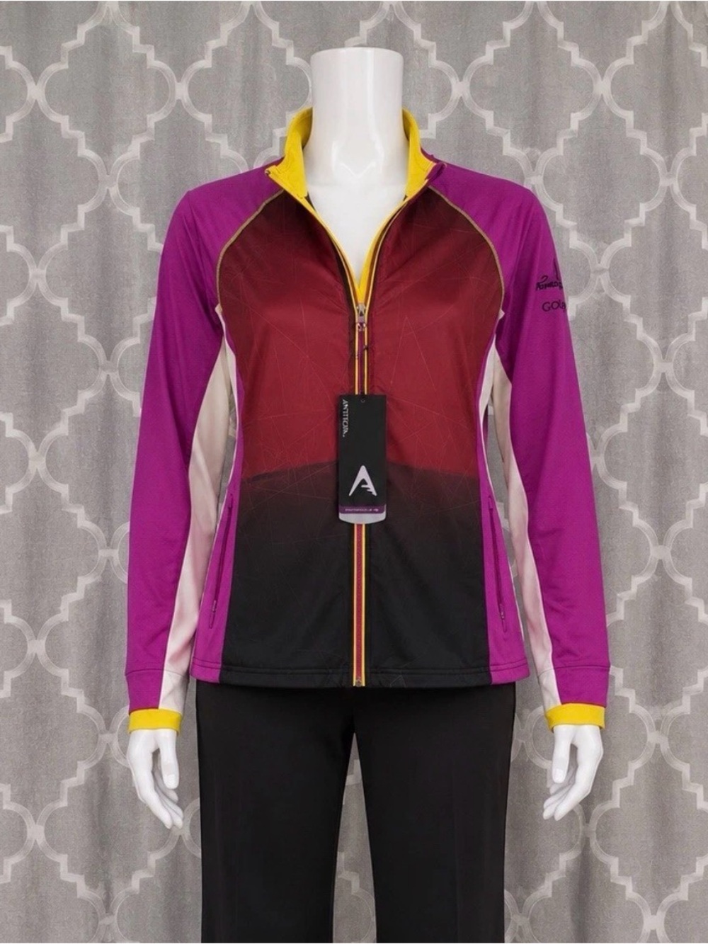 NWT Antigua Women's Purple, Black & Yellow Zip-Front Ski Jacket